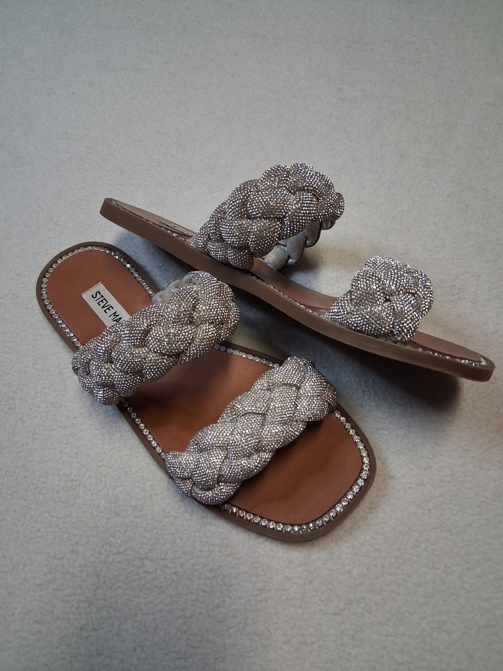 Steve Madden Silver Braided Beaded Slide Sandals